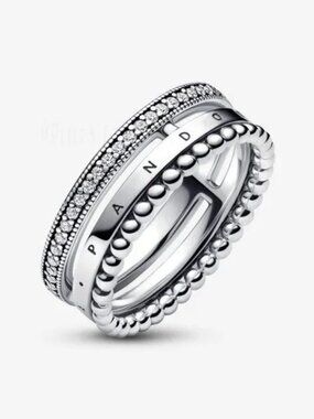 Pandora Signature Logo Pav?? & Beads Ring